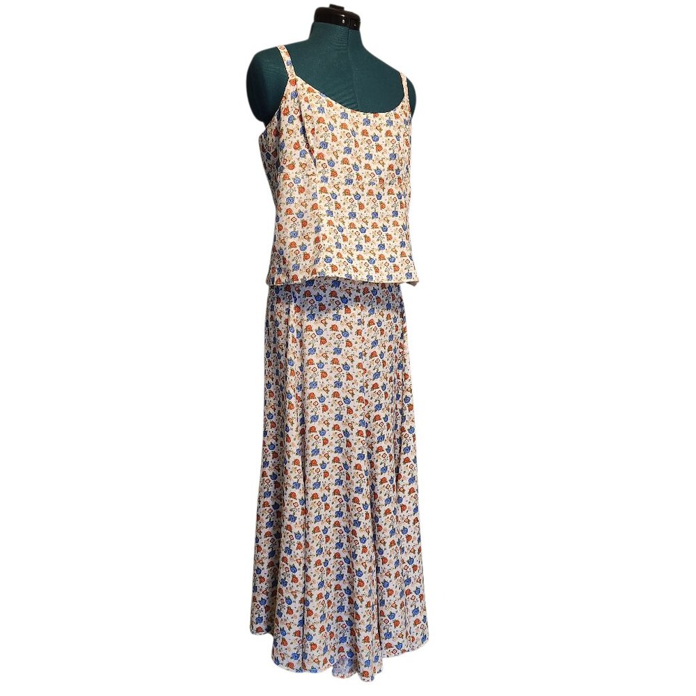 Desert Diva Women's Vintage Floral 2 Piece Skirt and Shirt Set Size L XL